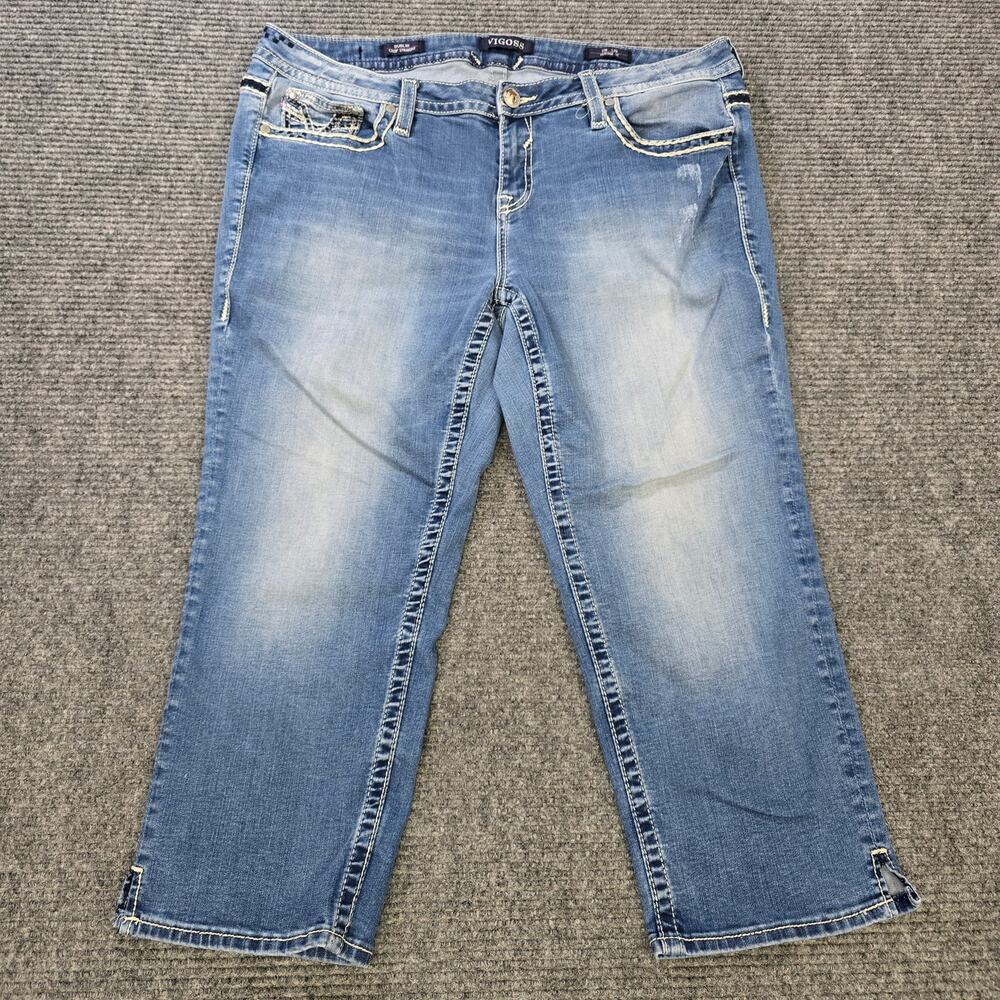 Vigoss Jeans Womens 18 Blue Crop Straight Embroidered Stretch L25